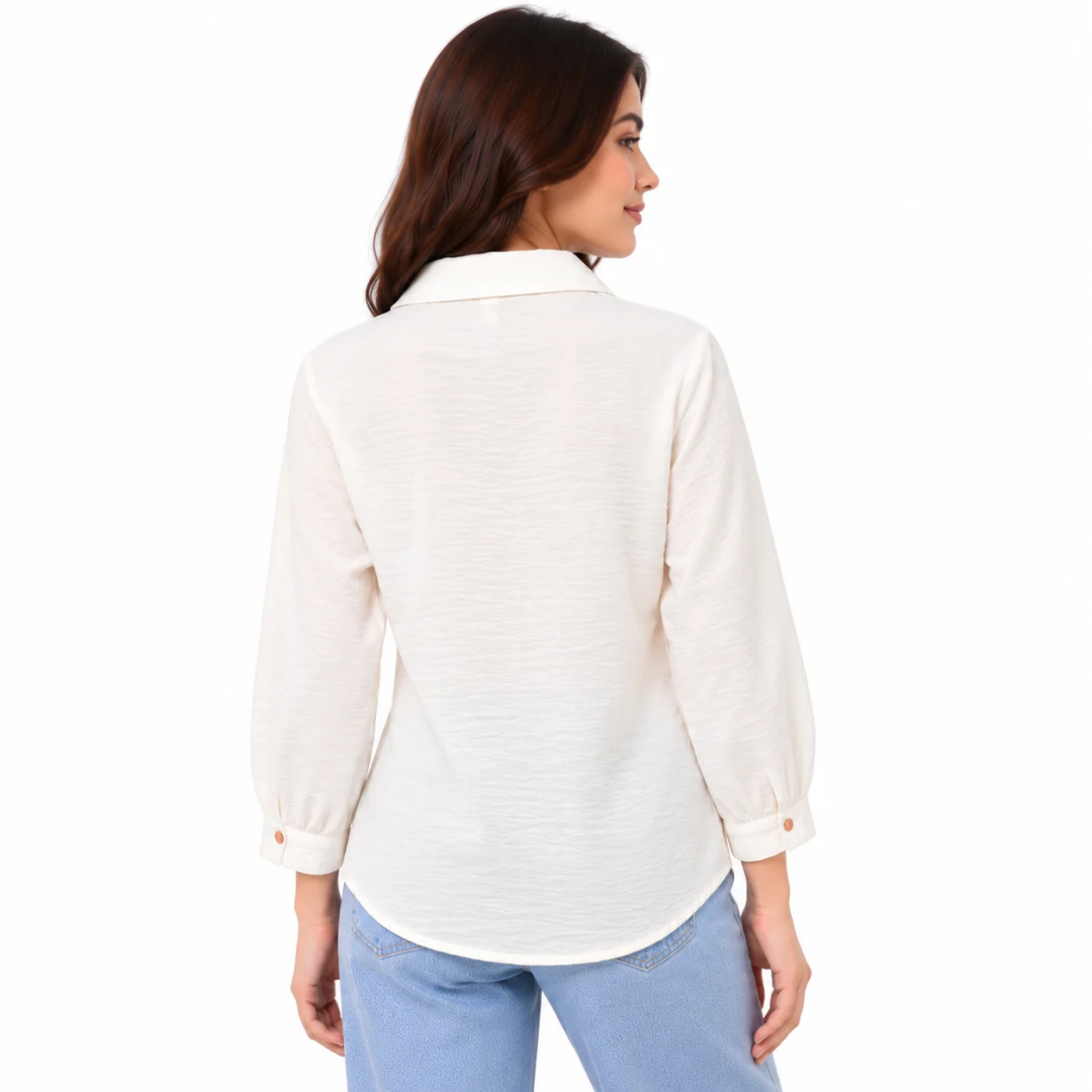 Women's White Floral Embroidered Button-Down Shirt