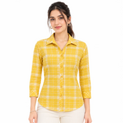 Women's Yellow & White Checkered Button-Down Shirt