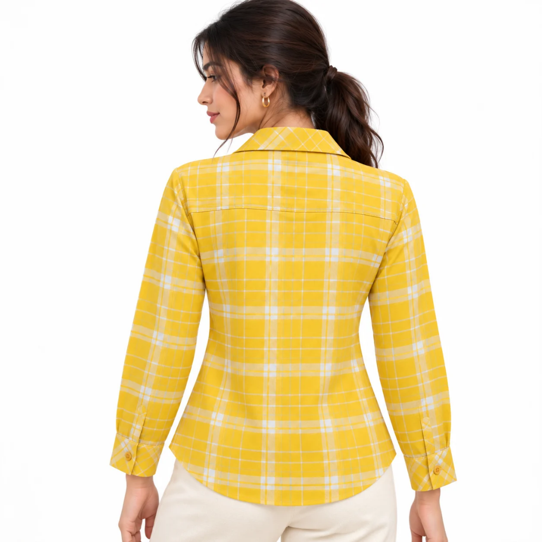 Women's Yellow & White Checkered Button-Down Shirt