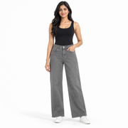 Women's High Rise Wide Leg Jeans (Grey)