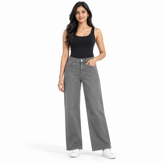 Women's High Rise Wide Leg Jeans (Grey)