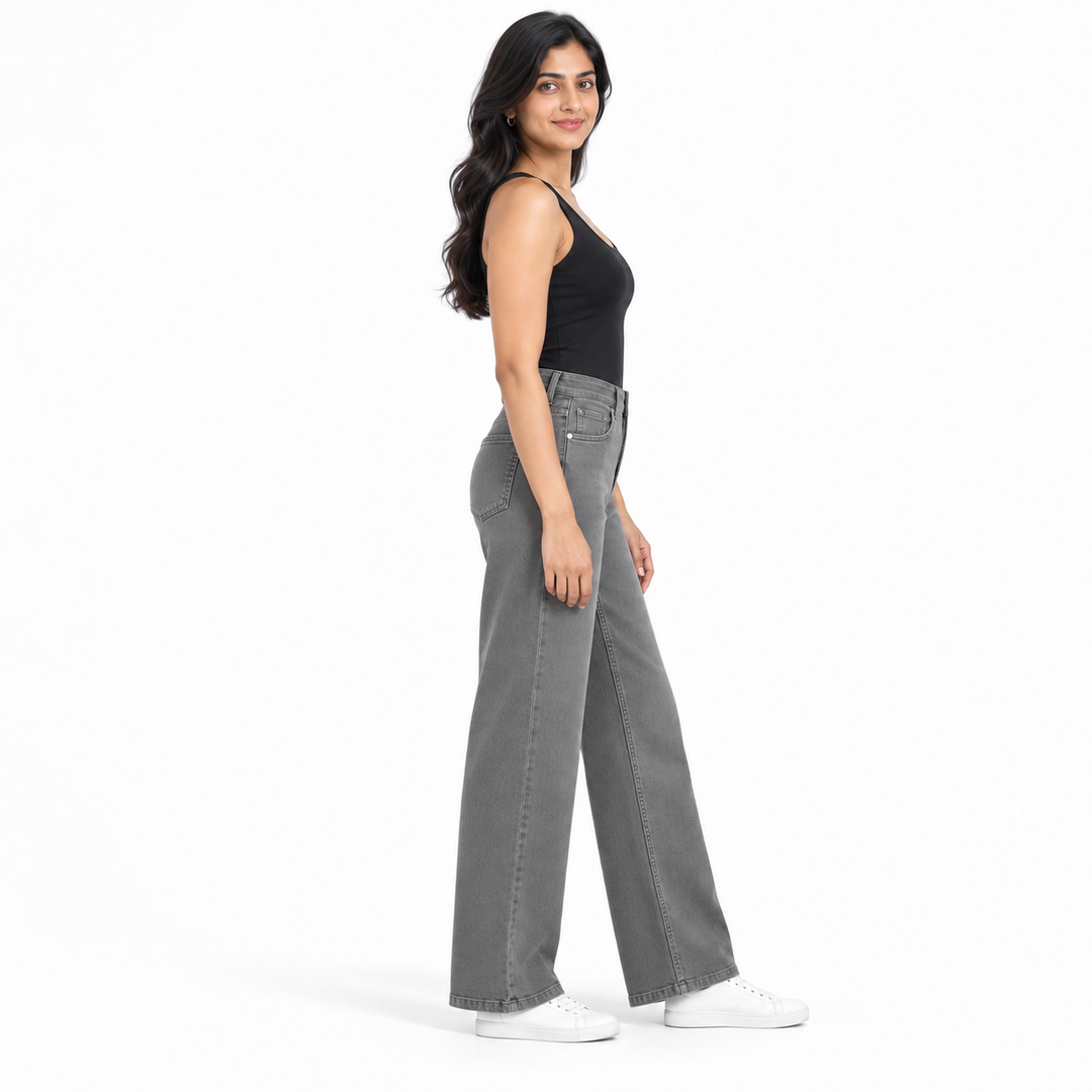 Women's High Rise Wide Leg Jeans (Grey)