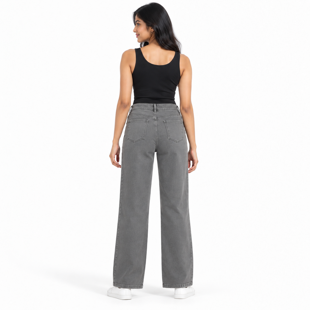 Women's High Rise Wide Leg Jeans (Grey)